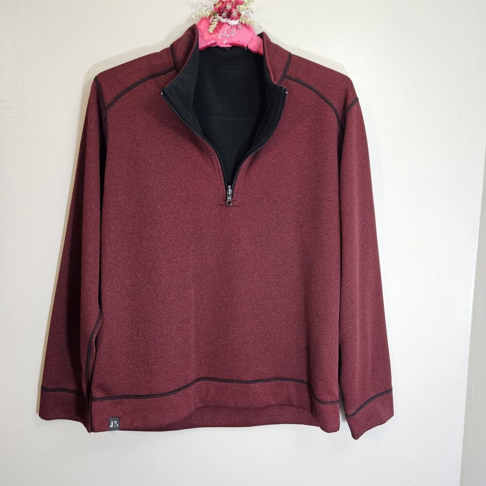 JK Men's 1/4 Zip Mock Neck Pullover Burgundy Black Long Sleeve Top